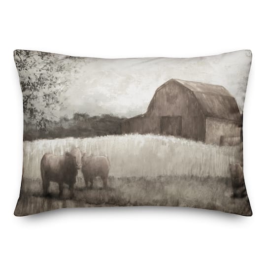 Neutral Barn And Cows Throw Pillow
